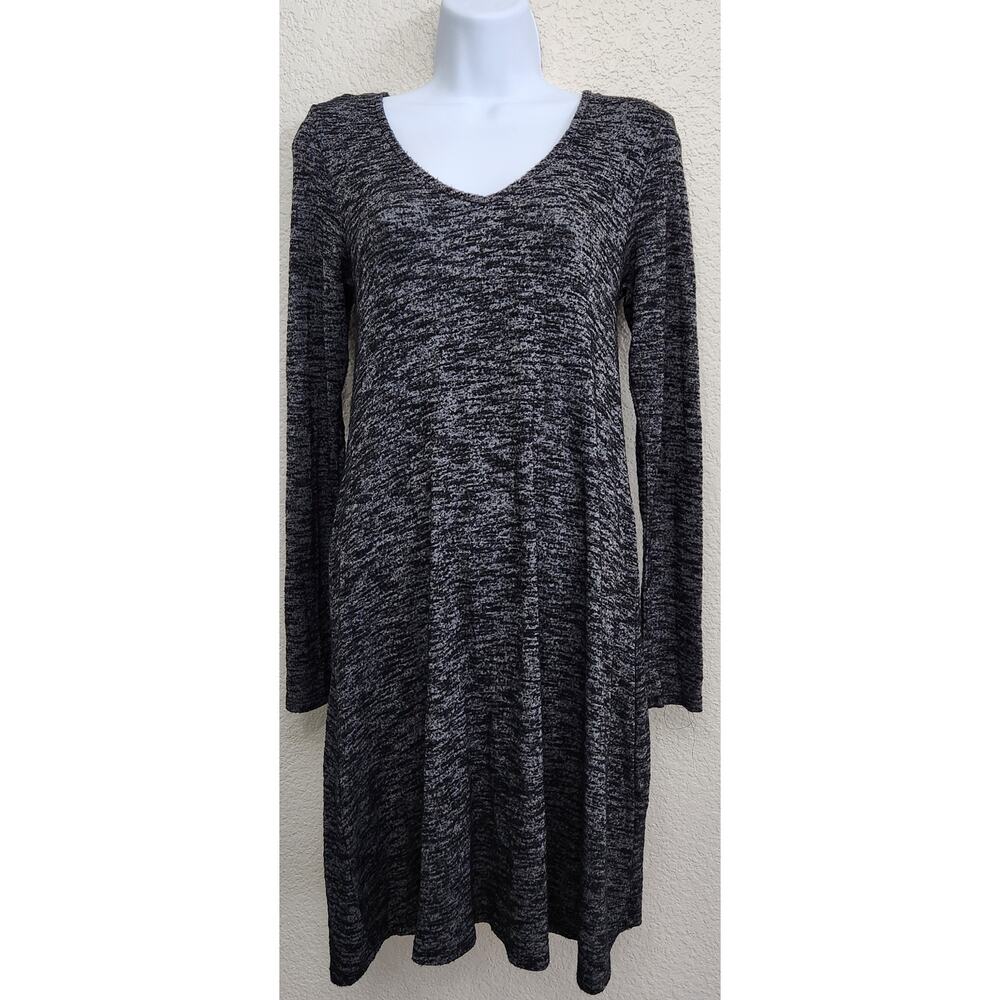 Just Be Black White Marled Knit Mini Dress Small Crisscross Back Ribbon Tie Soft